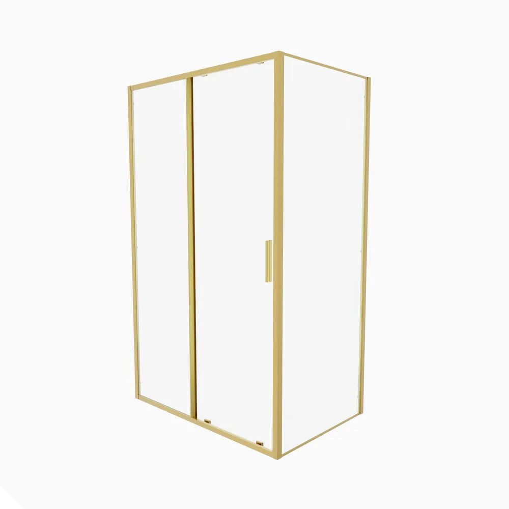 Box doccia slim 130x80cm con porta scorrevole e parete fissa profili oro spazzolato e vetro 6mm trasparente anticalcare h190| Portofino