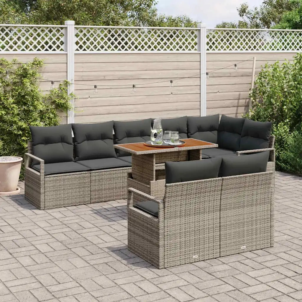 Set Divano da Giardino con cuscino 9 pcs Grigio e Marrone