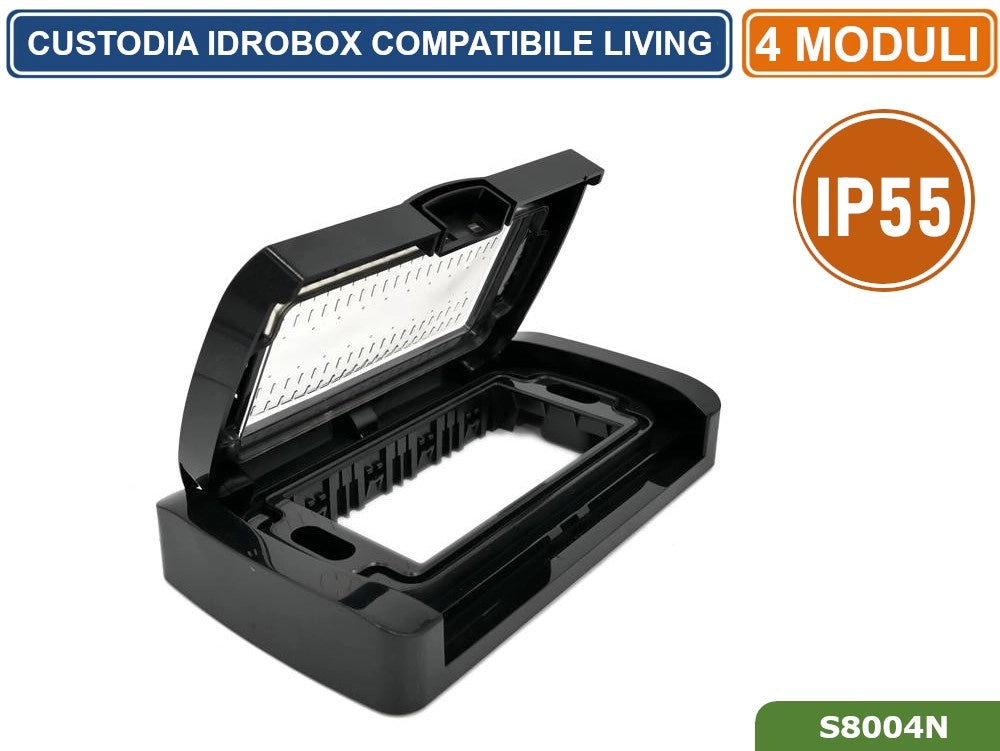 PLACCA COPERTURA STAGNA 4M  IDROBOX 4 MODULI NERA IP55 COMPATIBILE SERIE BTICINO LIVING