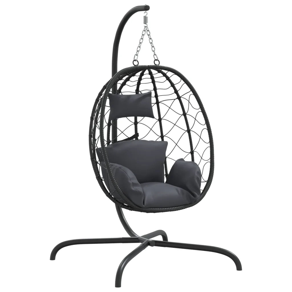 Poltrona sospesa a uovo con cuscino antracite in polyrattan 360045