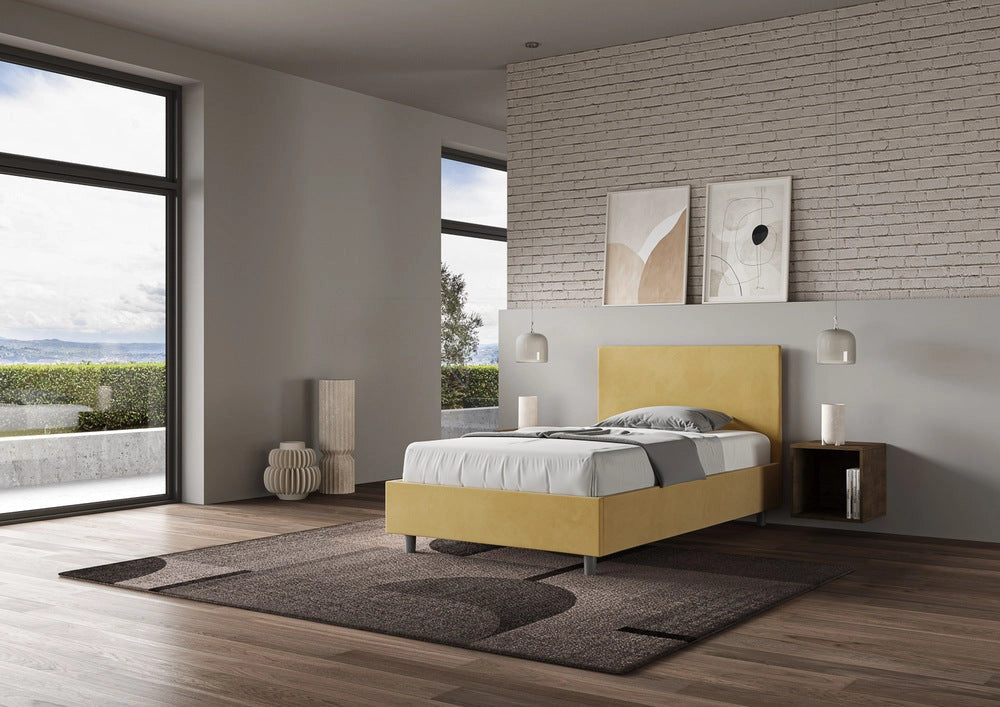 Letto Singolo 80x190 cm con Rete e Contenitore Adele Ocra