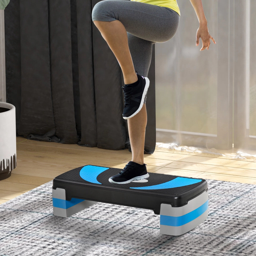 Stepper, stepper aerobico, altezza regolabile su 3 livelli (10/15/20 cm), attrezzo fitness per uso domestico, portata massima 150 kg, colore azzurro,