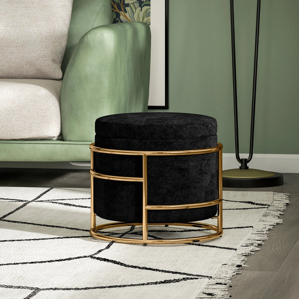 Pouf con contenitore imbottito ¨C Minimal ¨C telaio metallo dorato, nero