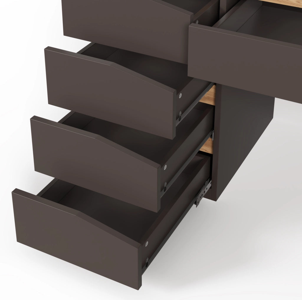 Scrivania 140x50 cm con 5 cassetti; MDF; grigio
