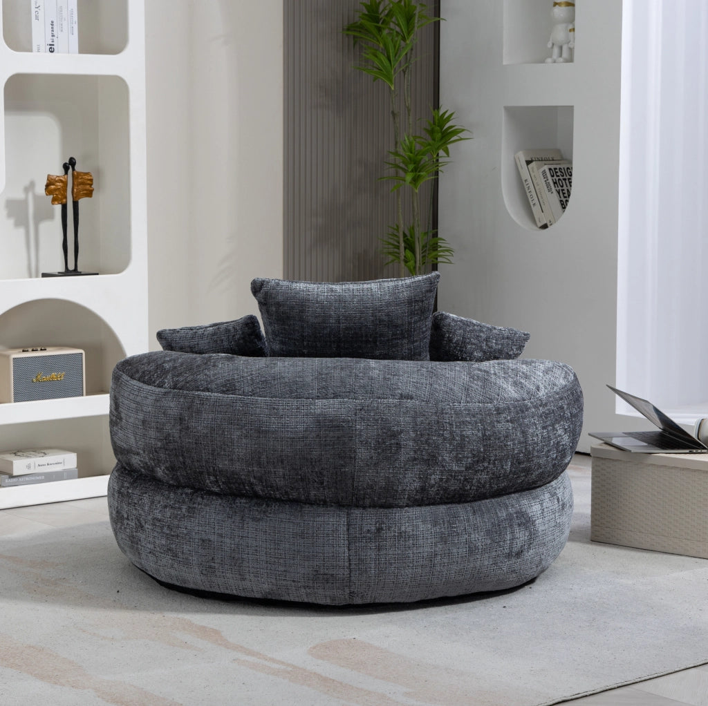Poltrona lounge ULEVR in ciniglia grigia 108x108x52 cm con schienale alto e braccioli, seduta imbottita