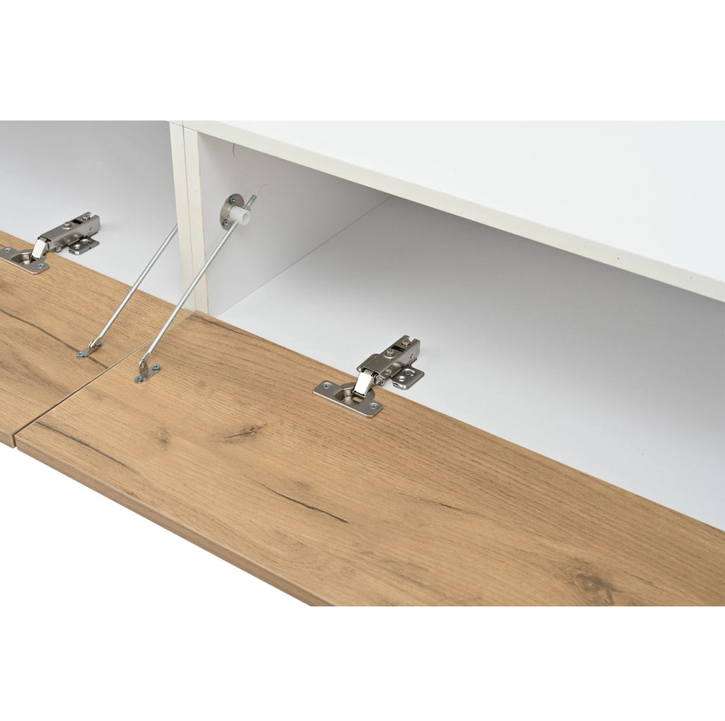Mobile porta TV modulare con pensile e ripiani, bianco e legno