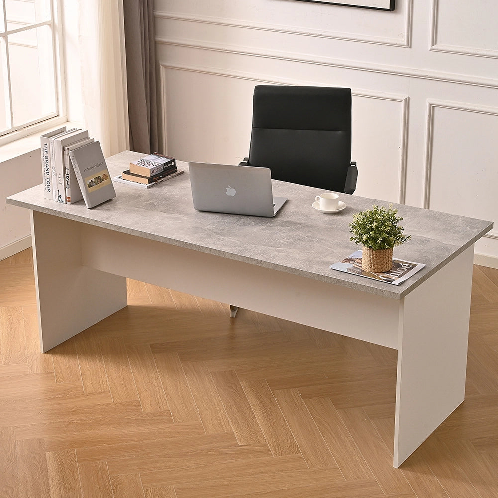 Scrivania per Computer da Ufficio Cemento e Bianco Postazione Lavoro Studio PC