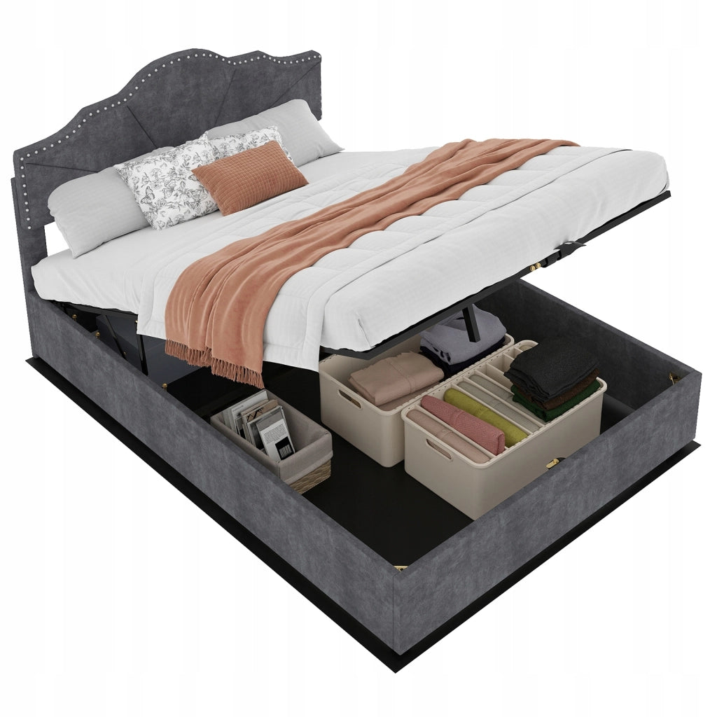 Letto imbottito 160x200 grigio con base sollevabile - Xylo