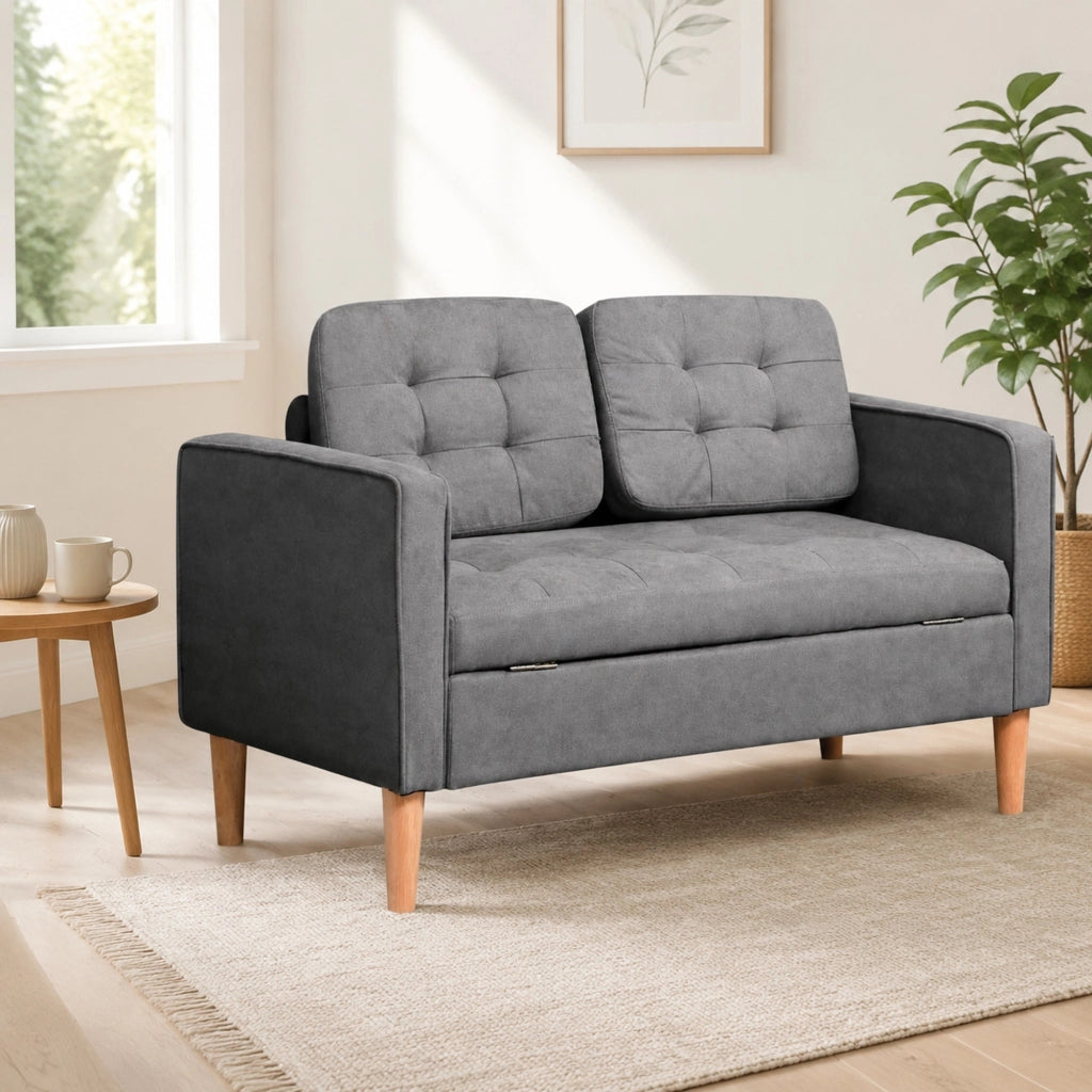 Divano 2 Posti con Vano Contenitore 117 x 62 x 78 cm Grigio - Ideale per Soggiorno Camera da Letto e Studio