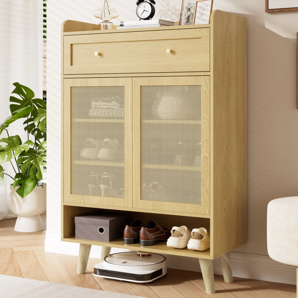 Mobile contenitore con ante, cassetto e ripiani in rovere chiaro 80x105x35 cm