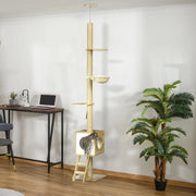 Tiragraffi 40x40x240-260 cm con amaca; cuccia e protezione antiribaltamento in peluche marrone