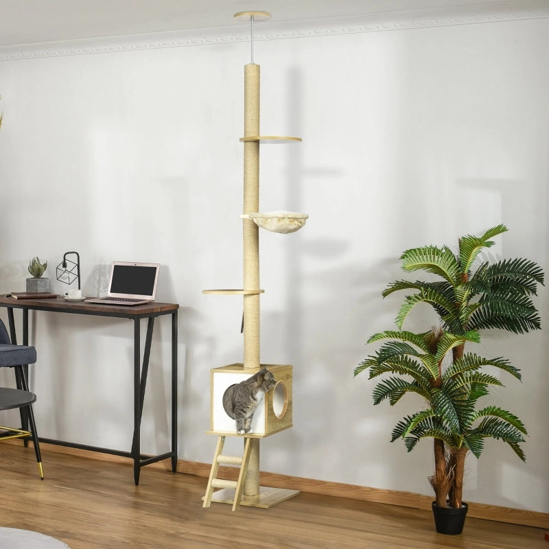 Tiragraffi 40x40x240-260 cm con amaca; cuccia e protezione antiribaltamento in peluche marrone