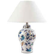 Lampada da tavolo elegante con base in porcellana bianco e blu con patten floreale Illuminazione elegante