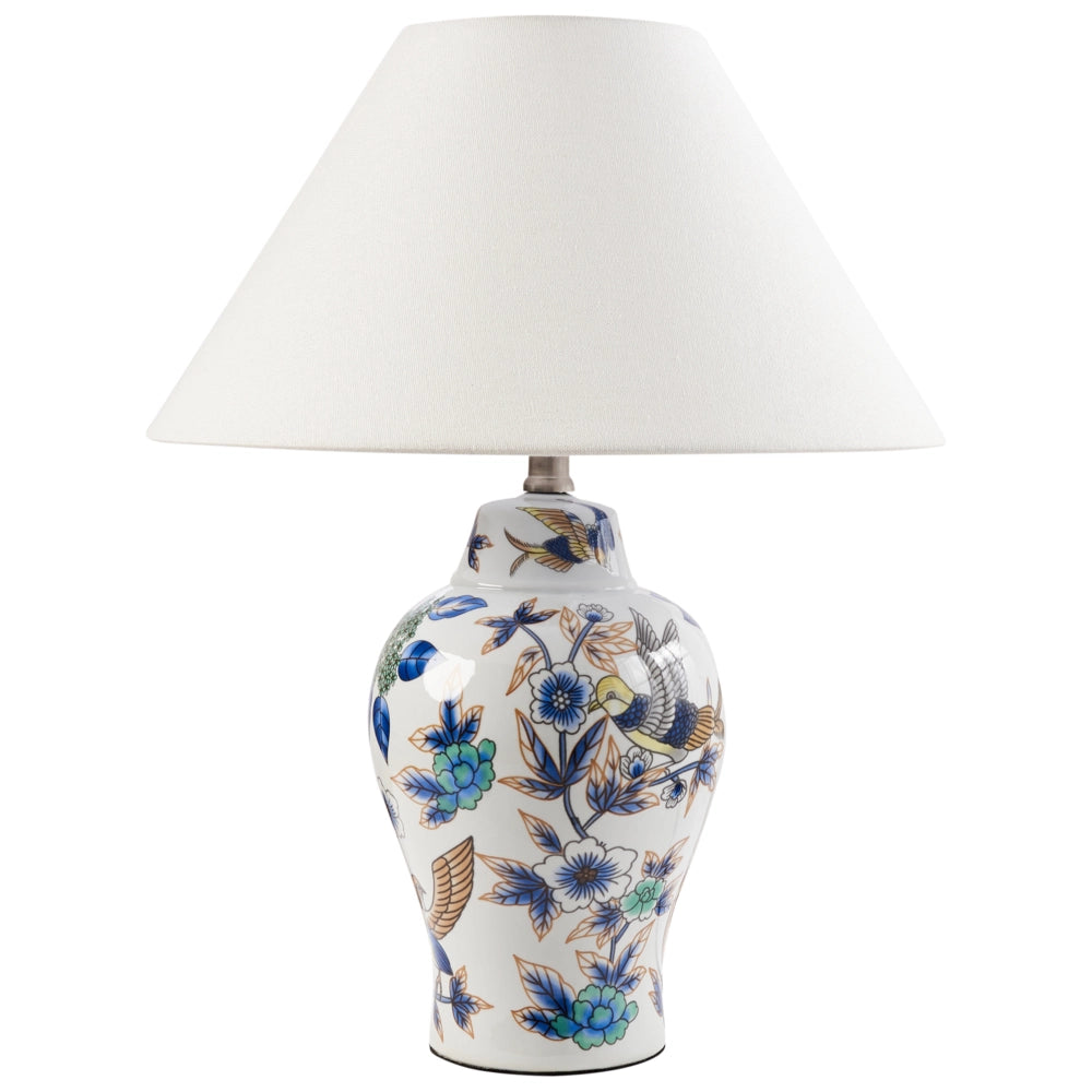 Lampada da tavolo elegante con base in porcellana bianco e blu con patten floreale Illuminazione elegante