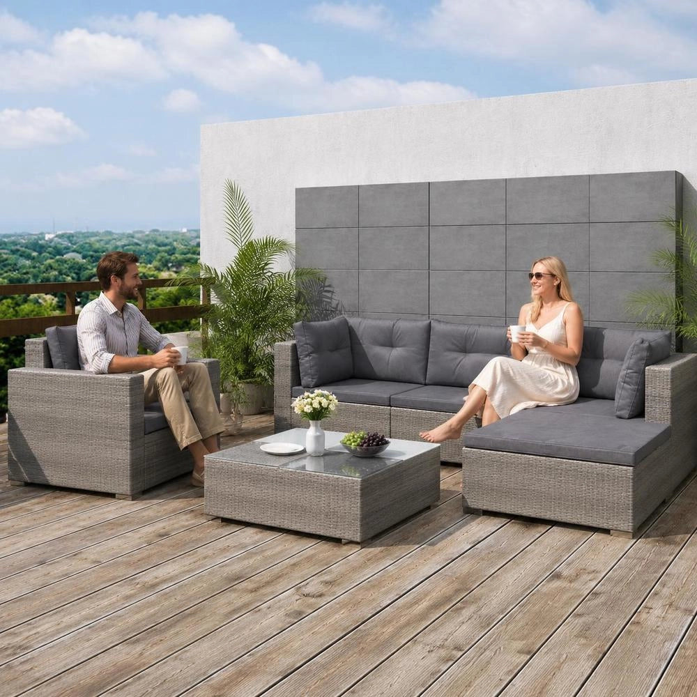 6-piece Garden Lounge Set With Cushions, Poly Rattan, Grey