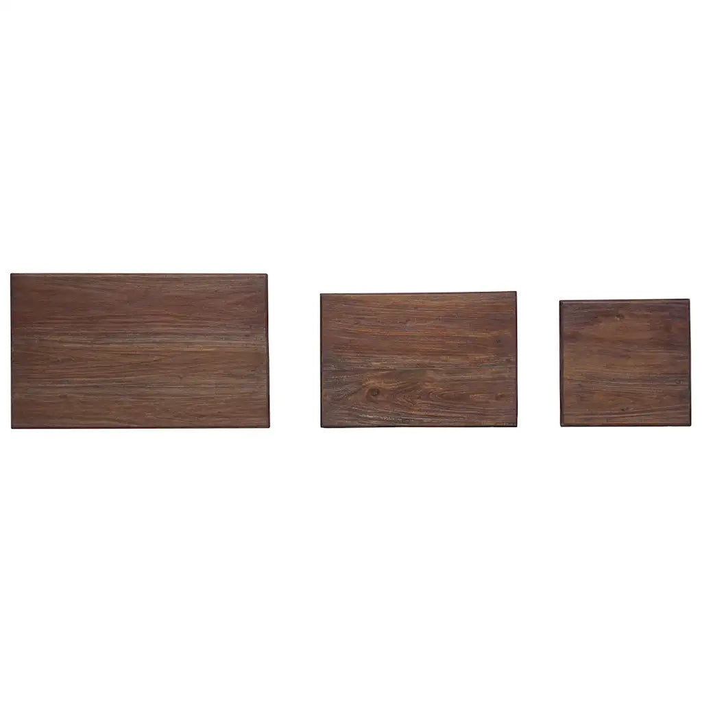 Set Tavolini a Incastro 3 pz | Tavolo laterale in Legno Massello di Mogano