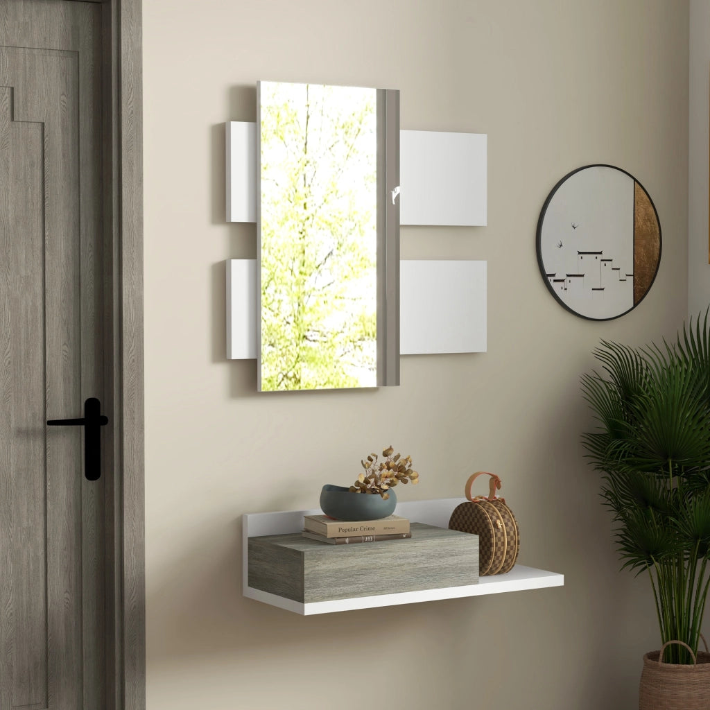 Mobile Ingresso con Specchio e Cassetto ¨C zephmum ¨C Grigio e Bianco 75x3.5x75 cm