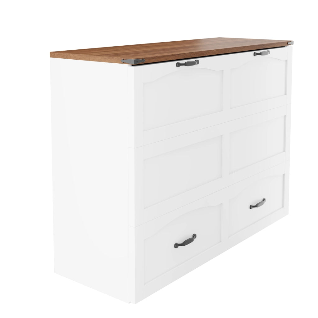 Letto a scomparsa ULEVR 140x200 cm con struttura estraibile, presa europea e ruote silenziose, bianco