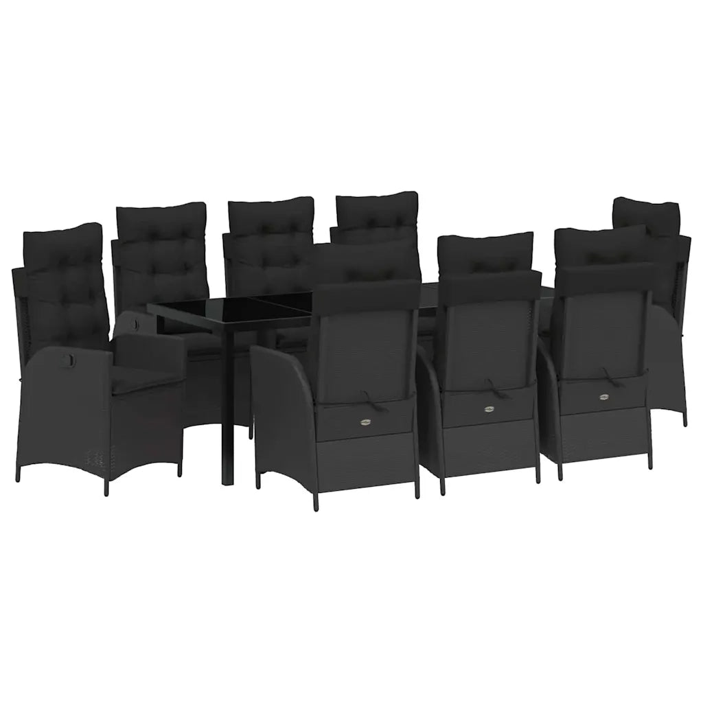 Set da Pranzo per Giardino con cuscino 9 pcs Nero polyrattan 3380490
