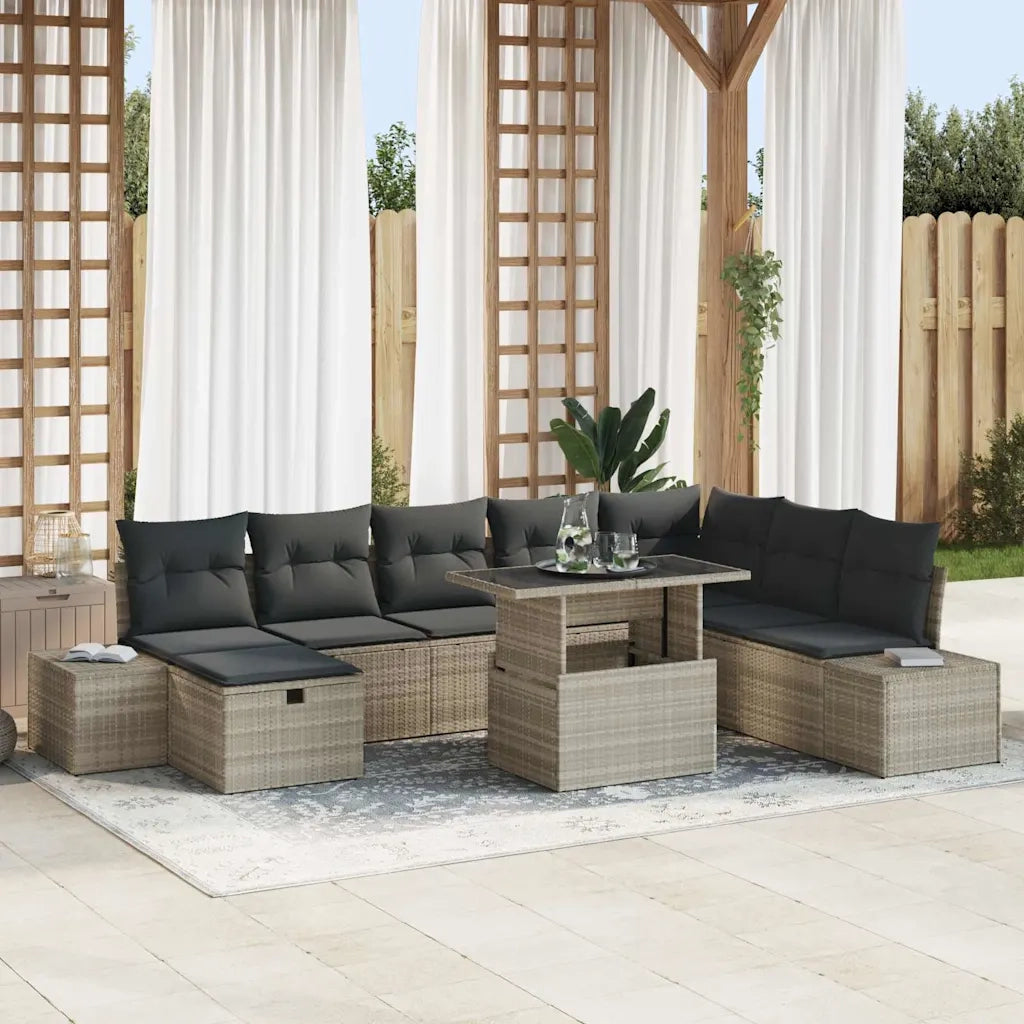 Set Divano da Giardino 9 pcs Grigio chiaro polyrattan