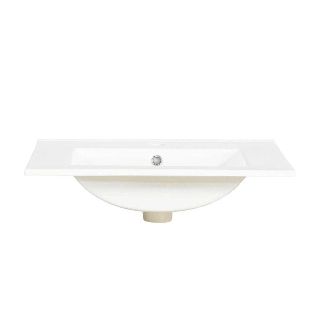 Mobile bagno 61 cm con effetto onde in legno naturale, 3 cassetti estraibili e anta scorrevole con ripiano, lavabo in ceramica incluso