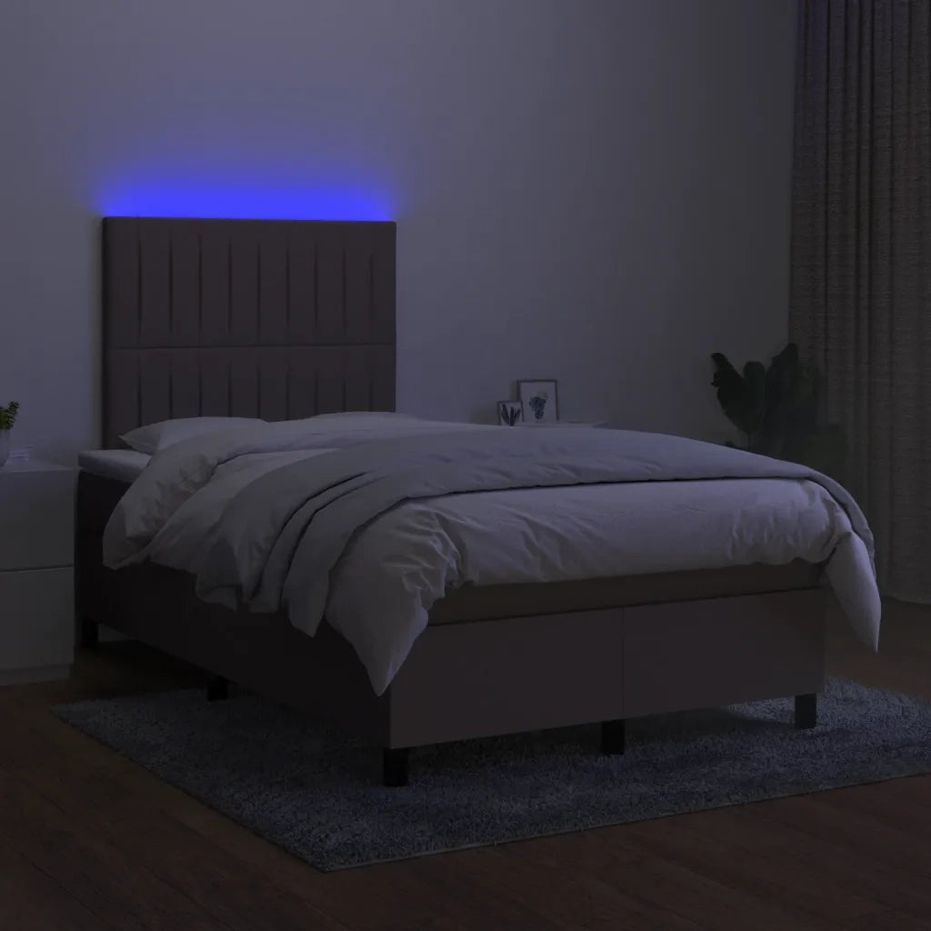 Letto a Molle con Materasso e LED Tortora 120x200cm in Tessuto 3135025