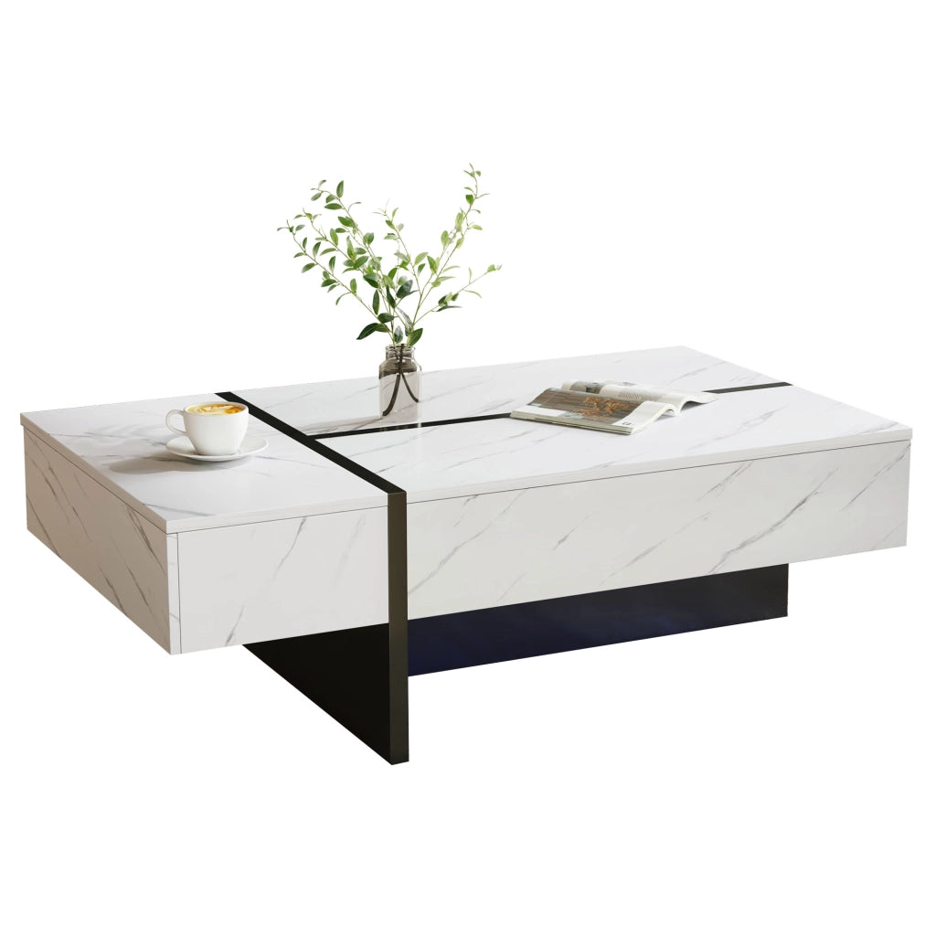 Tavolino da salotto bianco lucido con LED; 3 cassetti; 105x60x35 cm