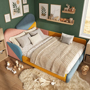 Letto singolo 140 × 200 cm imbottito in velluto con protezioni laterali rialzate multicolore