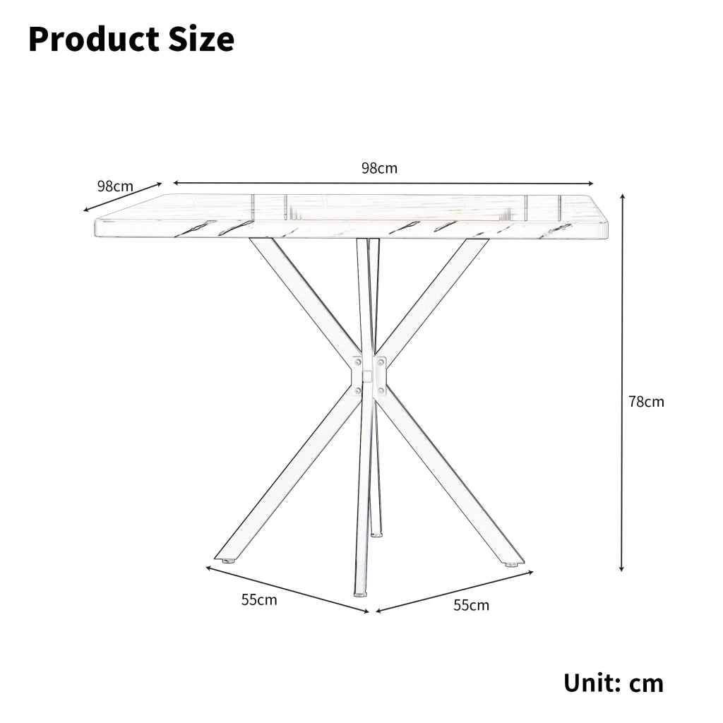 Tavolo da pranzo quadrato 98 x 98 x 78 cm in MDF e metallo marrone per cucina e sala da pranzo