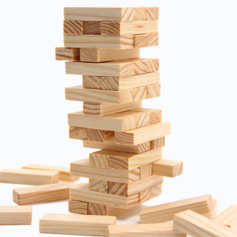 Trade Shop - Gioco Societa' Da Tavolo Jenga Torre Legno 28x8cm 57 Mattoncini Giochi Abilita' -