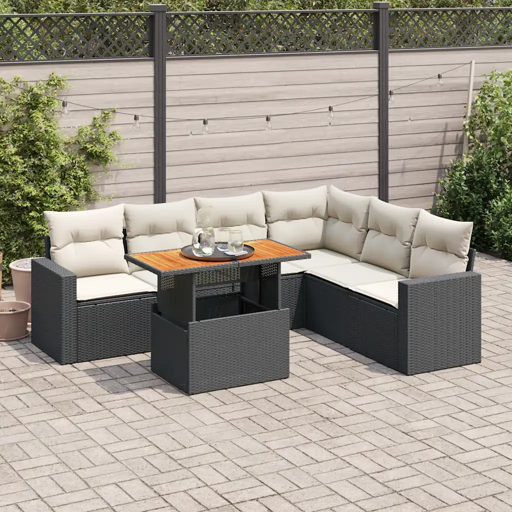Set Divani da Giardino con Cuscini 7pz Nero Polyrattan 3327045