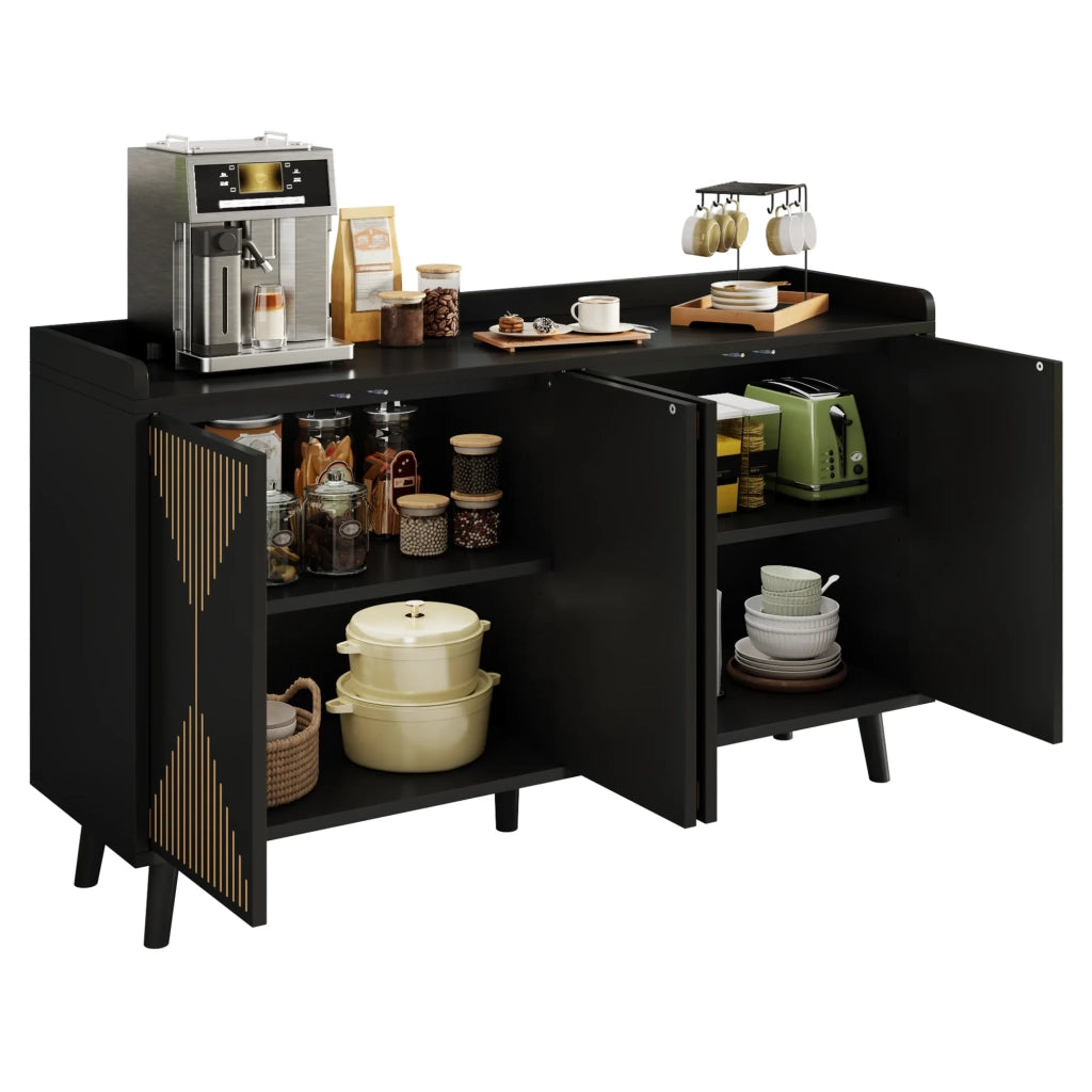 Mobile da cucina e soggiorno, 140x40x84 cm, con 4 ante e ripiani regolabili