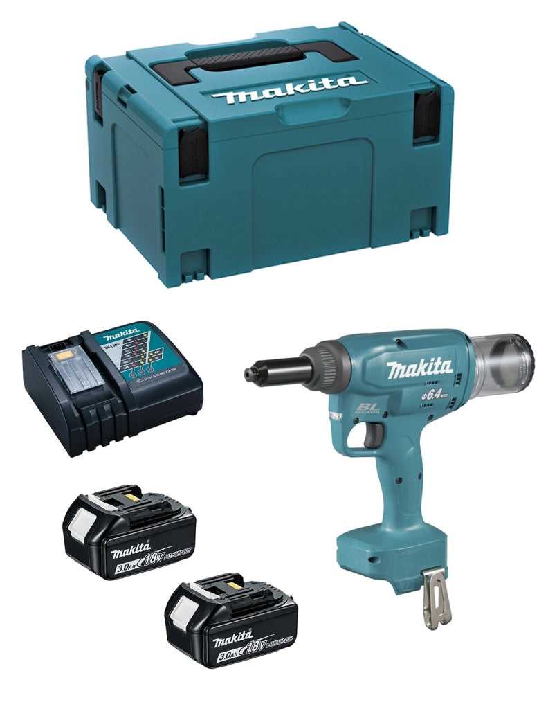 Rivettatrice MAKITA DRV250RFJ (2 x 3,0 Ah + DC18RC + MAKPAC 3)