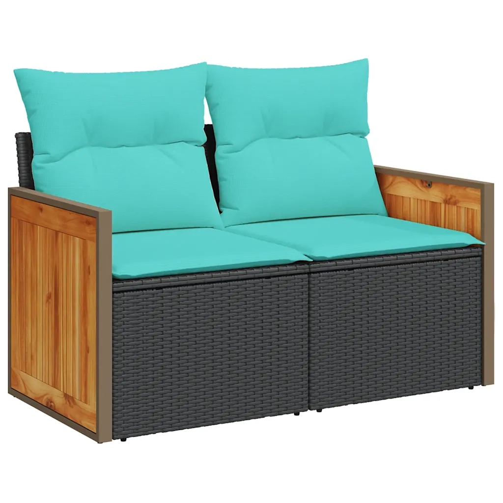 Set Divano da Giardino 6 pz con Cuscini Nero in Polyrattan 3326019