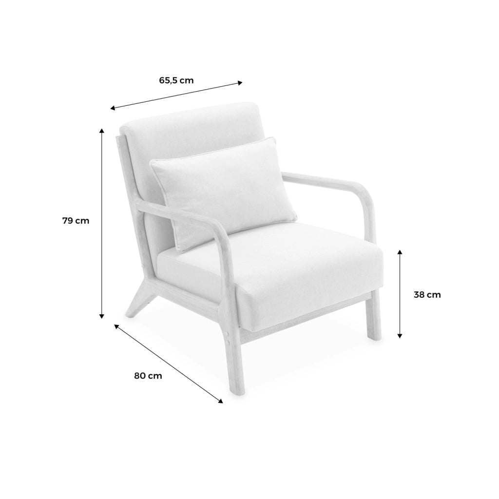 Poltrona scandinava in legno e tessuto con braccioli, beige