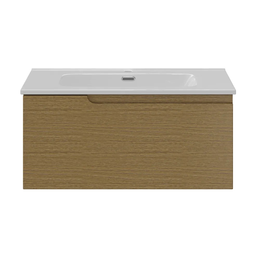 Mobile bagno sospeso 100cm un cassetto con lavabo rovere tabacco | Komi