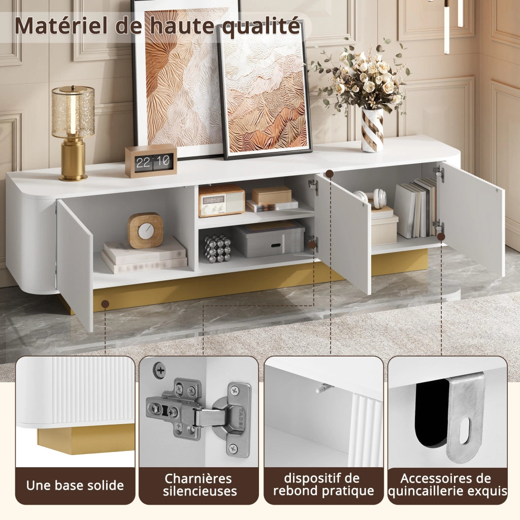 Mobile TV bianco da soggiorno con 3 ante; ripiano regolabile e gestione cavi; MDF e PB; 170 × 40;5 × 47 cm