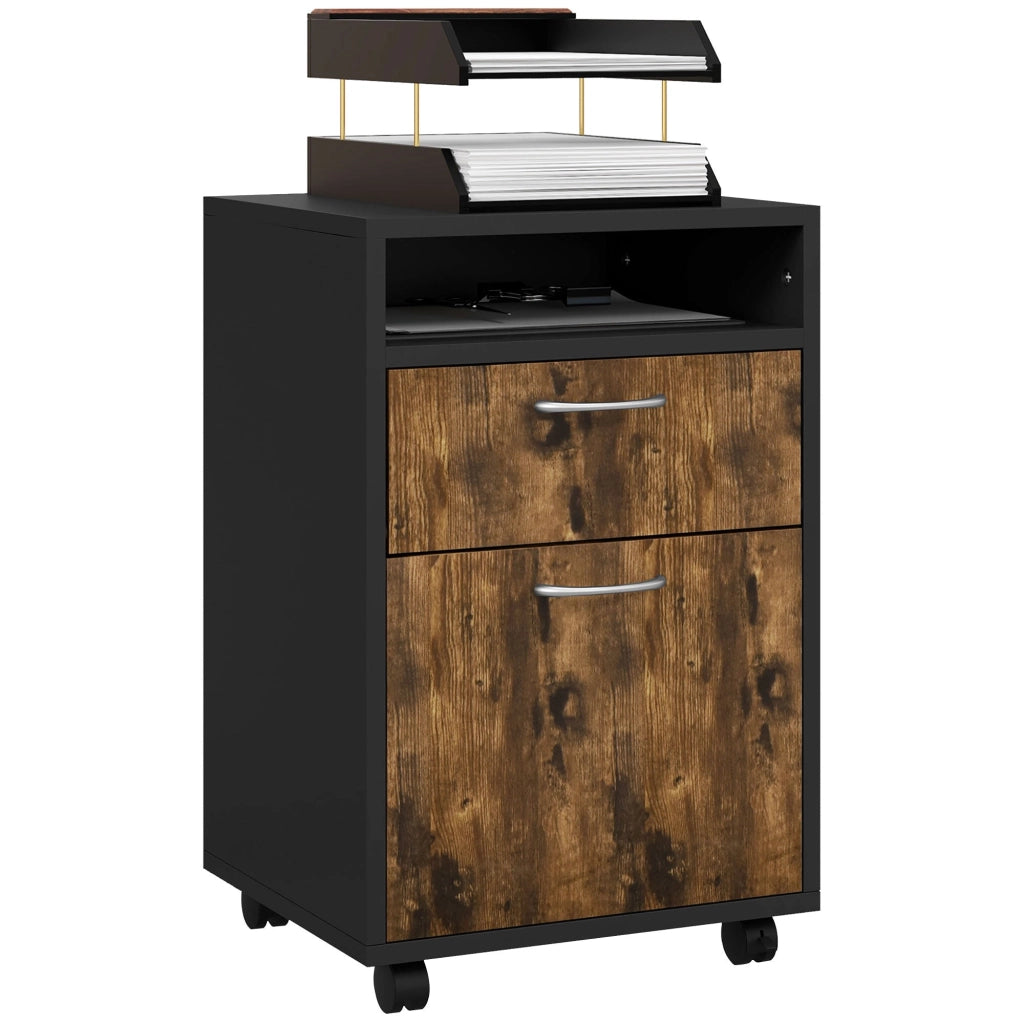 Cassettiera Portadocumenti da Ufficio Ripiano e 2 Cassetti 40x35x60 cm Marrone e Nero