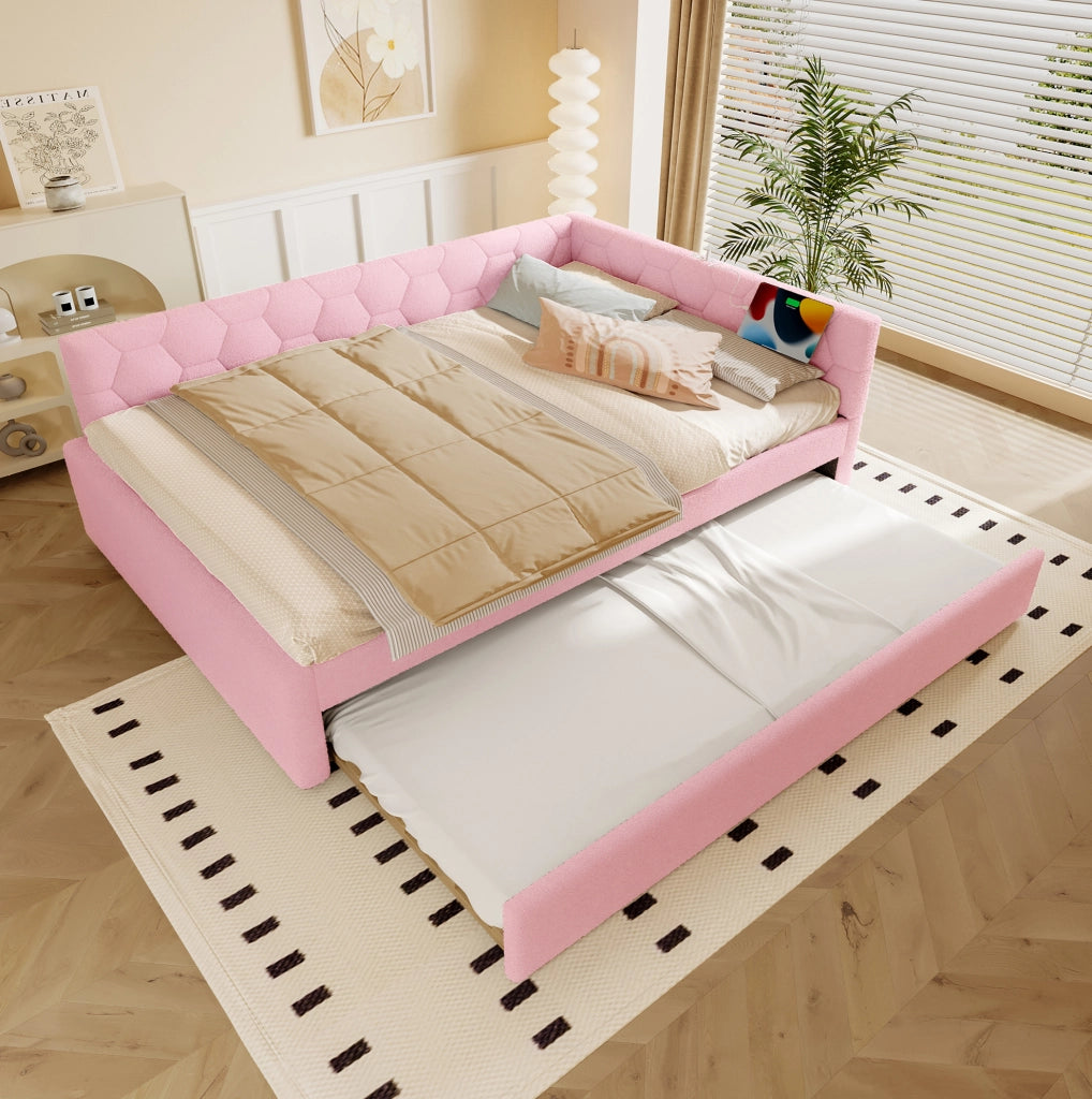 LETTO 140x200 cm con letto estraibile, USB, Tipo-C, rosa