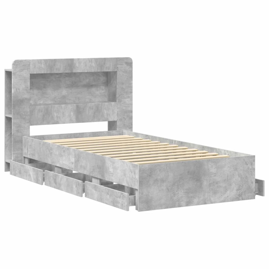 Letto singolo | Letto per adulti | Telaio del letto con storage Grigio Cemento 75 x 190 cm
