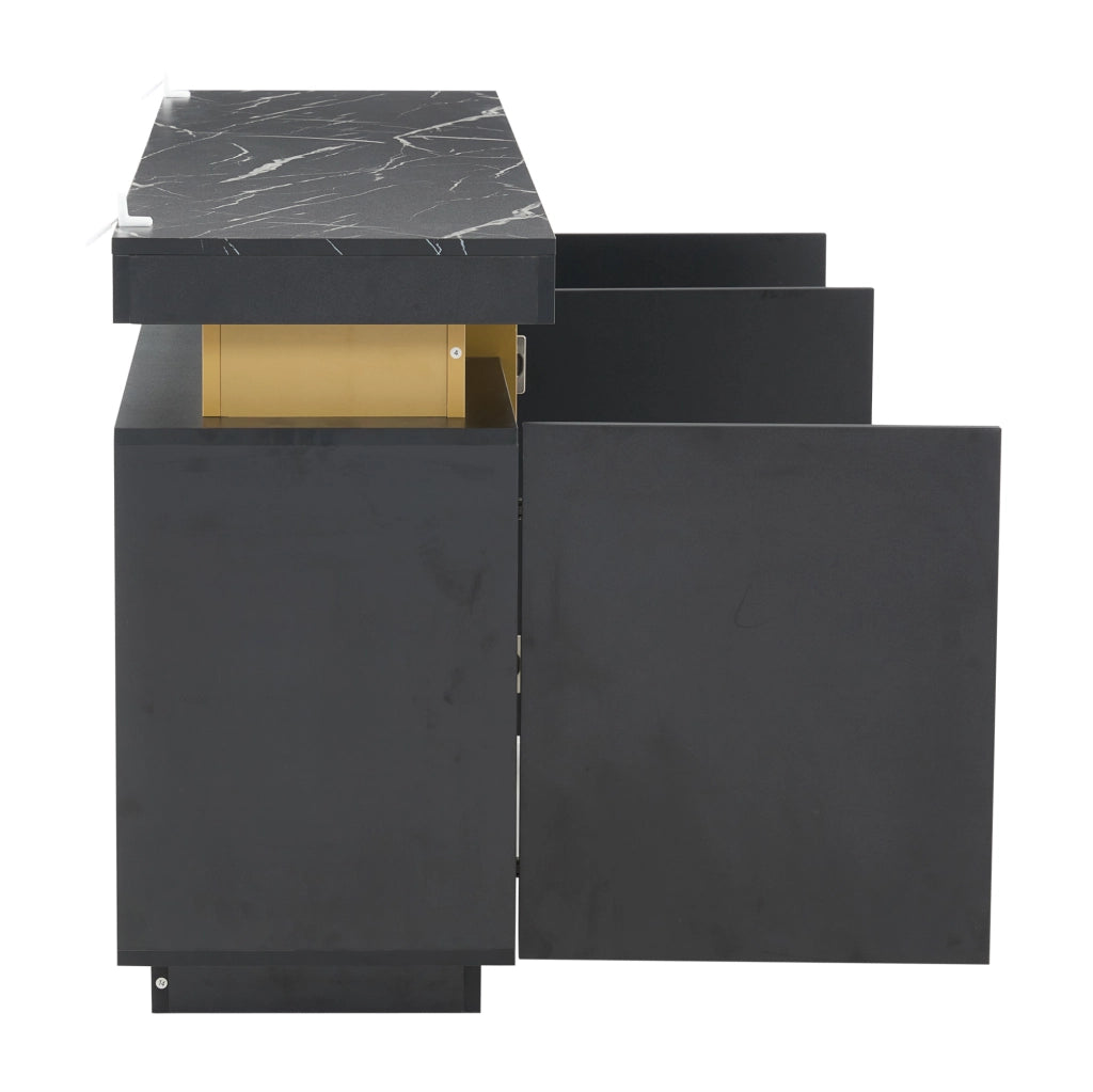 Sideboard Moderno Nero e Oro in Truciolato 140x38x70 cm con 3 Ante e Ripiani Regolabili