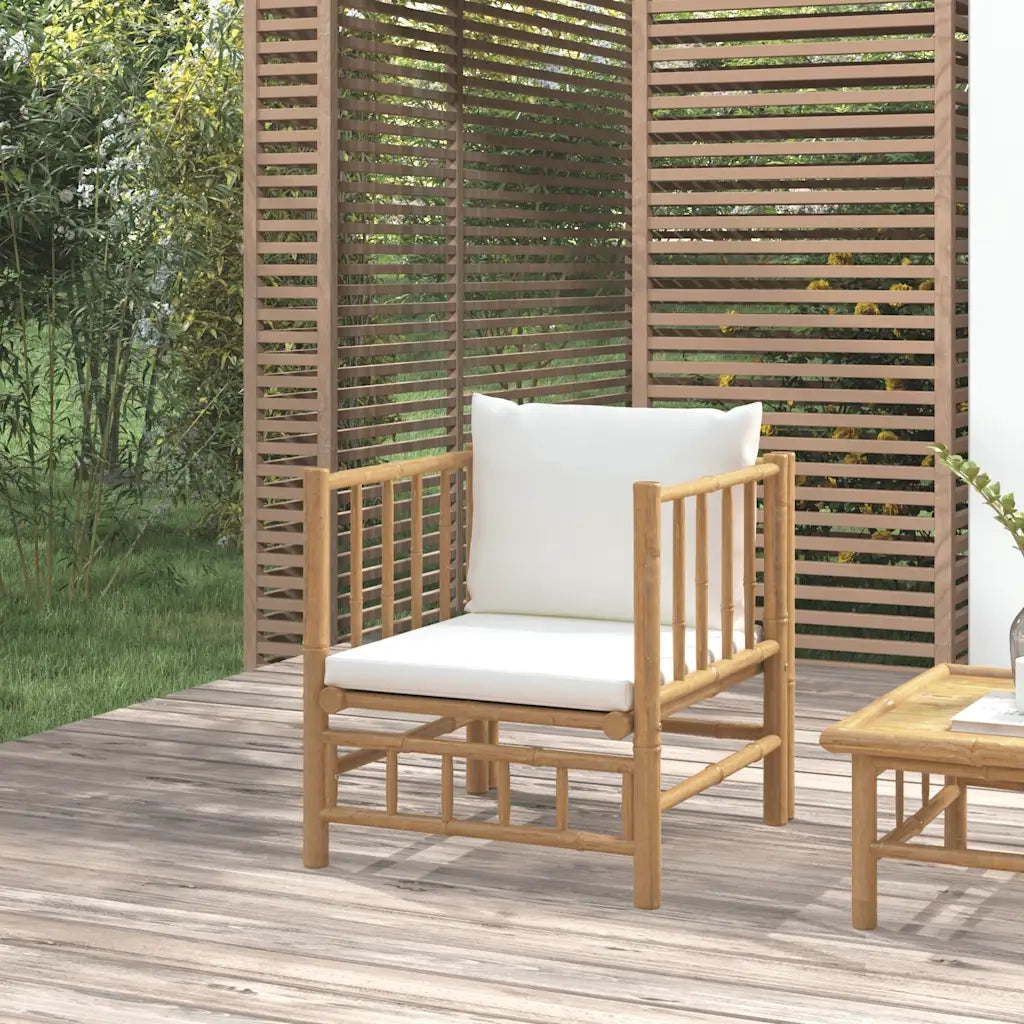 Divano da Giardino con Cuscini-Sofa da Giardino-Divano da esterno Bianco Crema in Bamb¨´ 160034