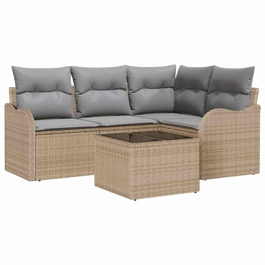 Set Divano da Giardino con archiviazione 5 pcs Nero polyrattan