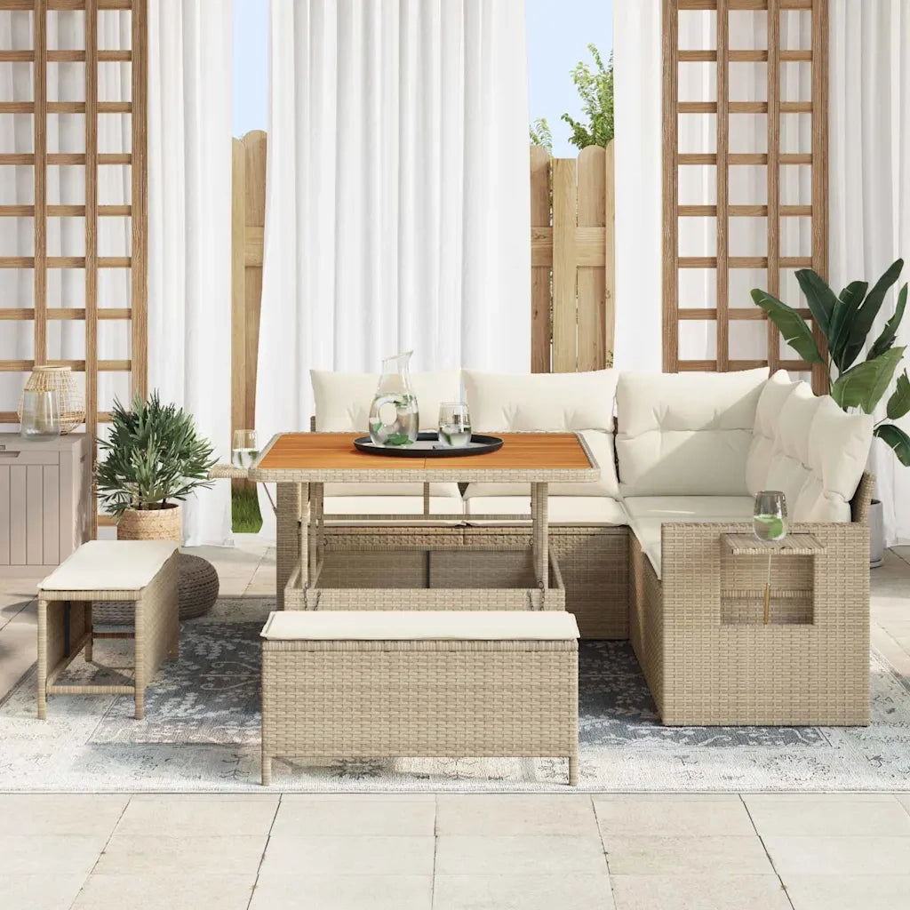 Set Divano da Giardino 9 pcs Beige e Crema polyrattan 3363686