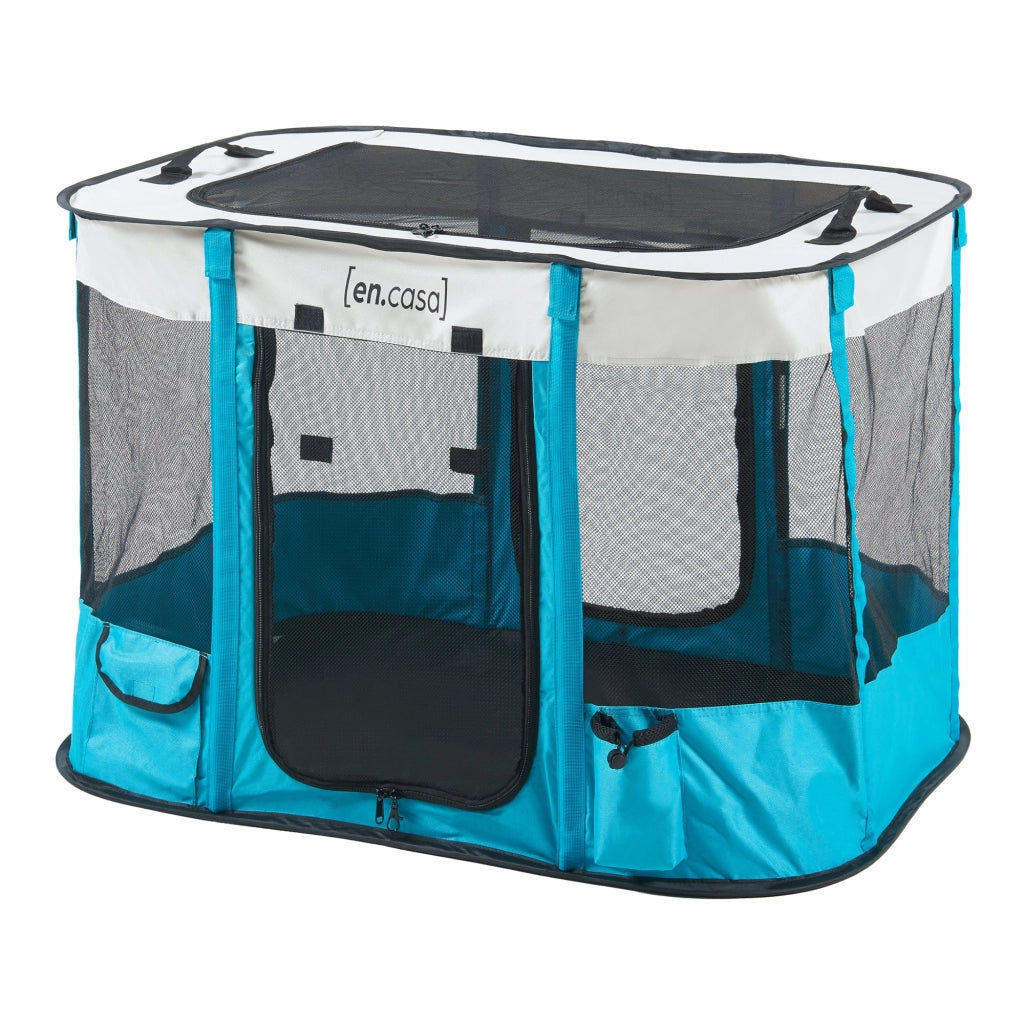 Box pieghevole per cani 90 x 70 x 60 cm blu beige 03_0010232