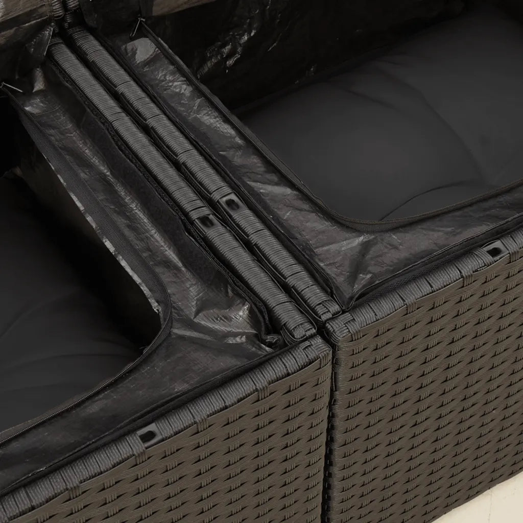 Divano da giardino con cuscini 2 posti nero in polyrattan 365991