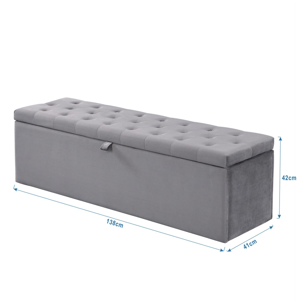 Letto matrimoniale 140x200 cm con contenitore e panca; velluto grigio
