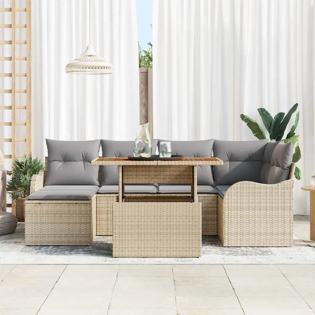 Set Divano da Giardino 7 pcs Beige Poly Rattan