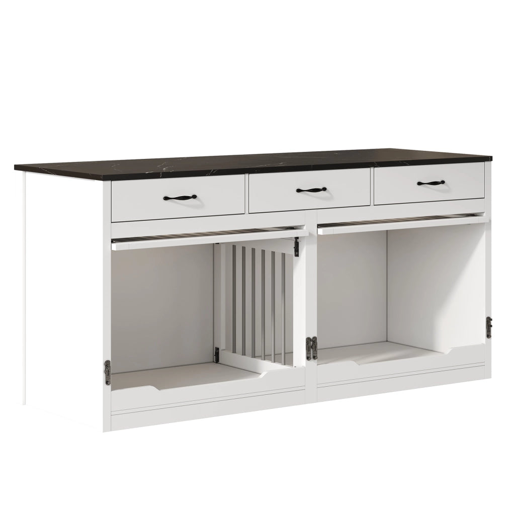 Gabbia per cani 164x60x81 cm bianca e nera in MDF e metallo; 3 cassetti