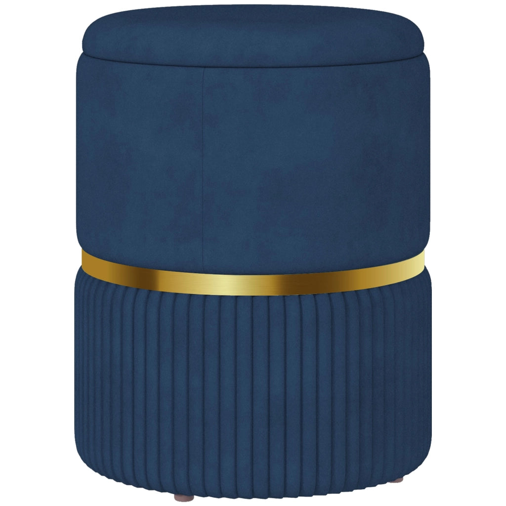 Pouf Contenitore Poggiapiedi Rotondo in Velluto a Coste 36 x 36 x 44 cm Sgabello Salvaspazio per Salotto e Camera Blu